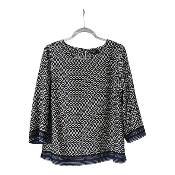 Dalia Collection Tops - Dalia Collection Womens M Blouse Top 3/4 Sleeve Keyhole Button Geometric Boxy